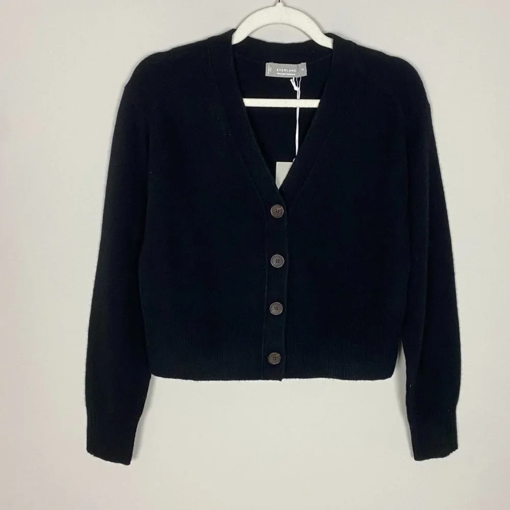Everlane The Cropped Cardigan Sweater Black Womens XS